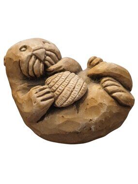 Alaska Sculpture Earthquake Clay Otter Figurine Holding Shell HandCrafted #S2